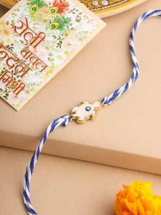 NVR Men Blue Evil Eye Thread Rakhi with Roli Chawal Chandan & Mishri-One Size / Blue