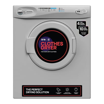 IFB 5.5 Kg Dryer Only, Fully Automatic Front Load, Refresh Cycle, Knob Control, Wall Mountable (Turbo Dry EX, Anti-Crease, Germ-Free Drying, Silver) IFB 5.5 Kg Dryer Only, Fully Automatic Front Load, Refresh Cycle, Knob Control, Wall Mountable (Turbo Dry