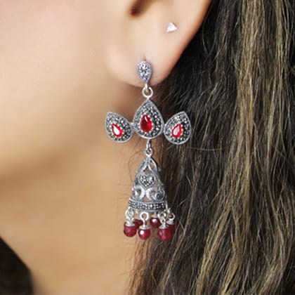 Trishima  Silver Jhumka for Mom with Ruby