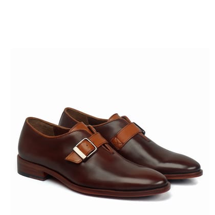Men's Brown Brush Off Oxford Single Monk Strap Buckle Leather Shoe By Brune & Bareskin-40/6