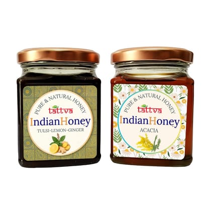 IndianHoney Rajasthan Acacia Honey & Warming & Anti-Inflammatory Ginger Infused Honey Combo Pack (230gm & 230gm) IndianHoney Rajasthan Acacia Honey & Warming & Anti-Inflammatory Ginger Infused Honey Combo Pack (230gm & 230gm)