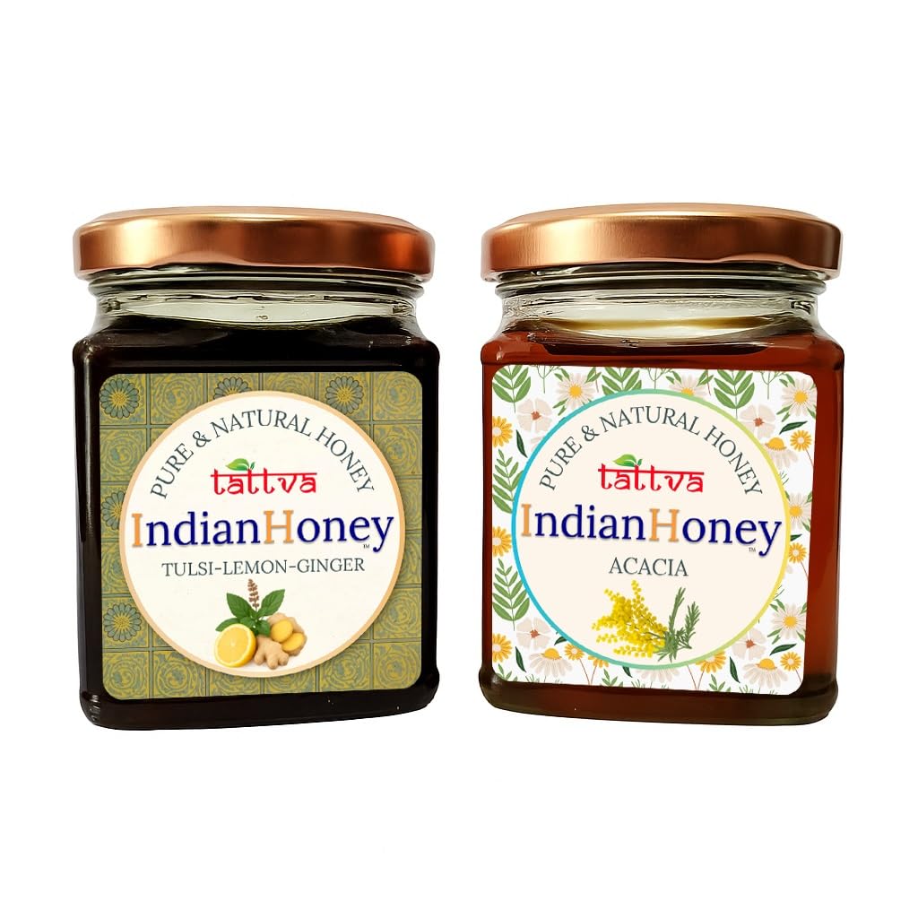IndianHoney Rajasthan Acacia Honey & Warming & Anti-Inflammatory Ginger Infused Honey Combo Pack (230gm & 230gm)