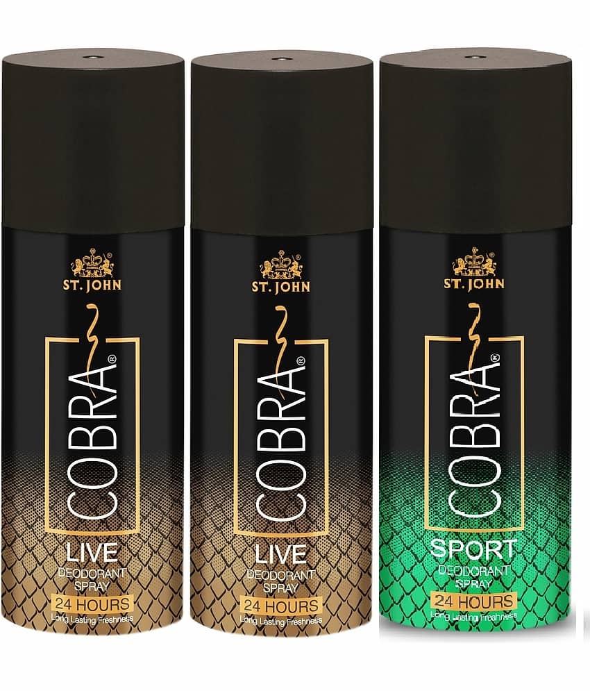 ST.JOHN Cobra Live 150ml*2 & Sport 150ml Deodorant Spray for Men (450ml) - Pack of 3