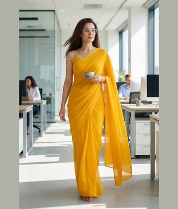 ANAND SAREES Georgette Solid Kasavu Saree With Unstitched Blouse Piece ( ORANGE )