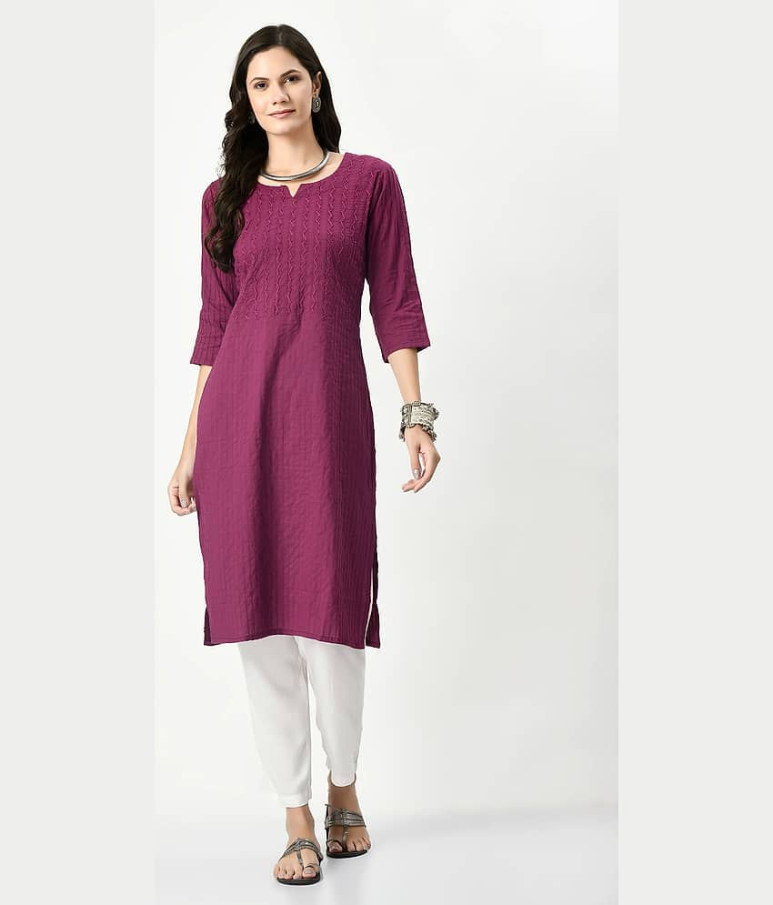 MAURYA 100% Cotton Embroidered Straight Women's Kurti - Purple ( Pack of 1 )
