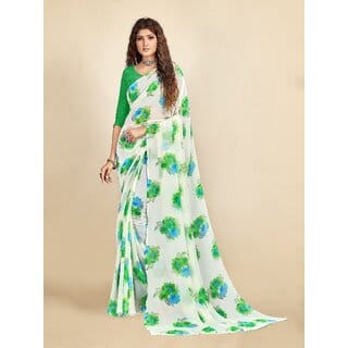 SVB Sarees Womens Green And White Colour Floral Printed Saree