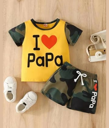 MUSNAH GARMENTS Pack of 1 Unisex Cotton T-Shirt & Shorts Set ( Yellow )