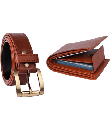 Amor Benison Brown Faux Leather Belts Wallets Set Belt