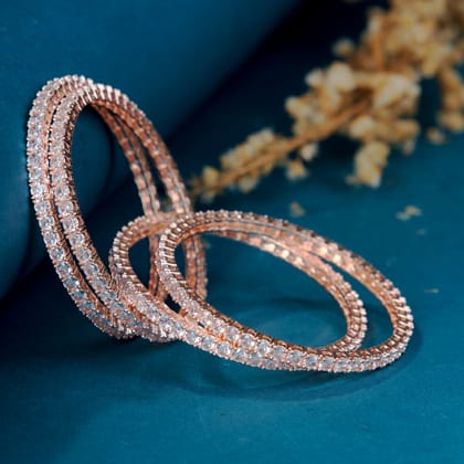 Radiant Rose Gold Bangles Set (Pack of 4)-White / Rose Gold / 2.6