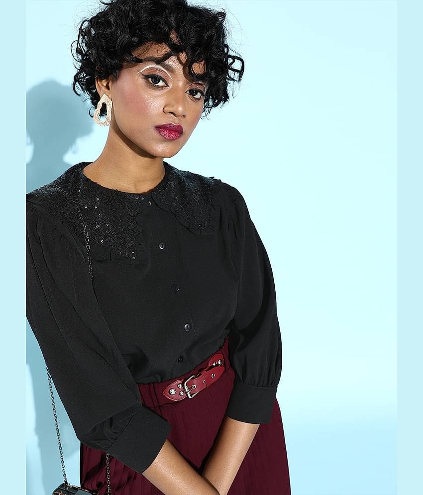 Rare Women Polyester Shirt ( Black )