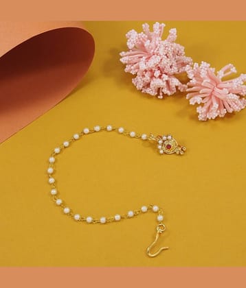 Kundan Studded Gold Plated Non Pierced Nose Ring with Pearl Chain Kundan Studded Gold Plated Non Pierced Nose Ring with Pearl Chain
