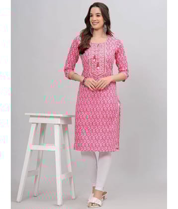 JC4U Cotton Printed Straight Women's Kurti - Pink ( Pack of 1 )