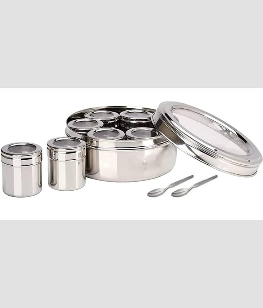ATROCK - Masala Dabba Steel Silver Spice Container ( Set of 7 )