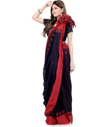 Desh Bidesh Cotton Self Design Saree With Unstitched Blouse Piece ( Black )