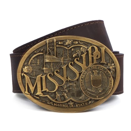 Rich Mississippi Culture Inspired Buckle Dark Brown Leather Belt-38