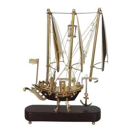 Brass & Wooden Ship Model – Nautical Home Interior Decor, Height : 12 Inch (MRMAS227 B)