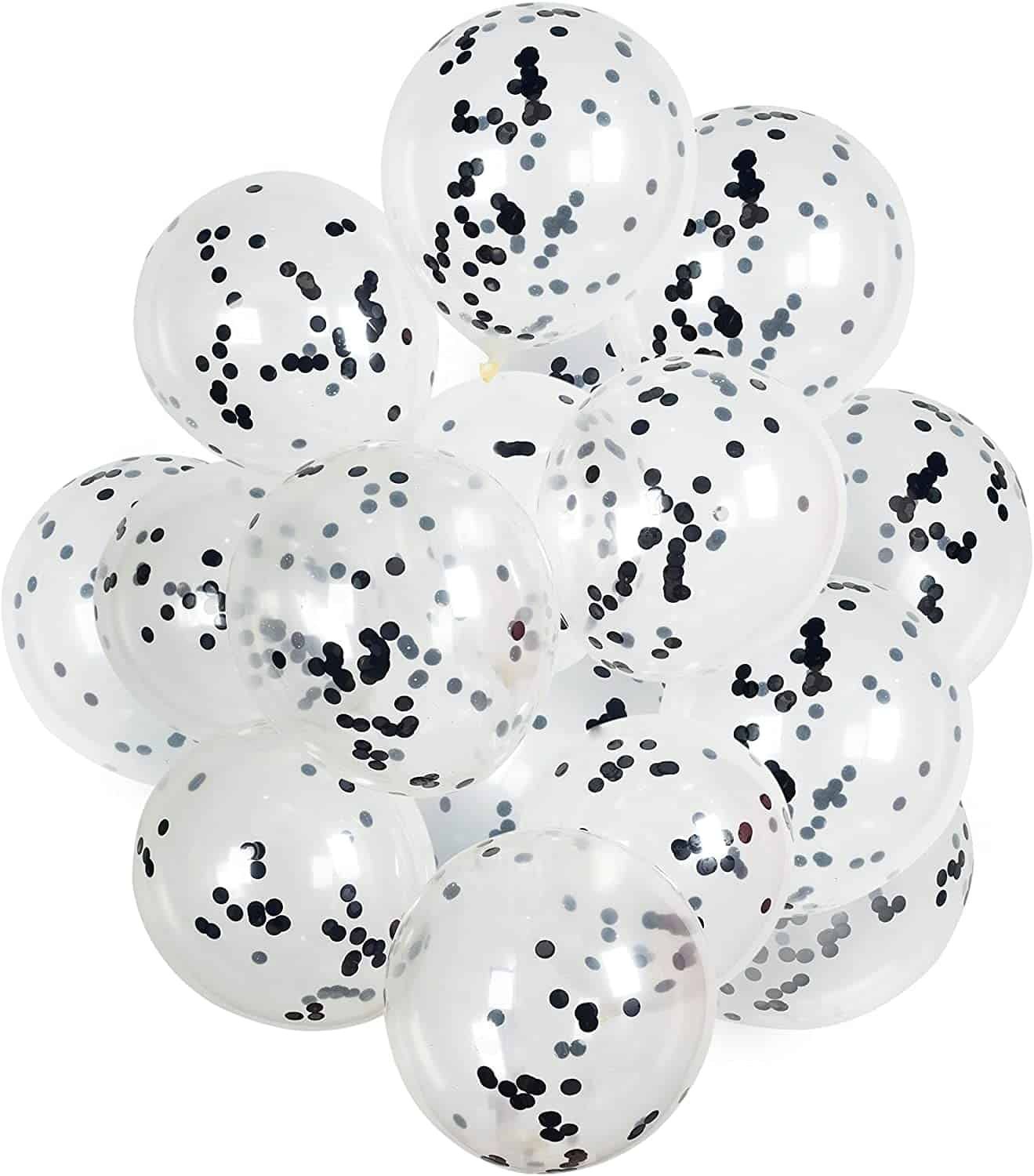 Transparent Balloons w/ Black Confetti  - 12 inches  - 5PC