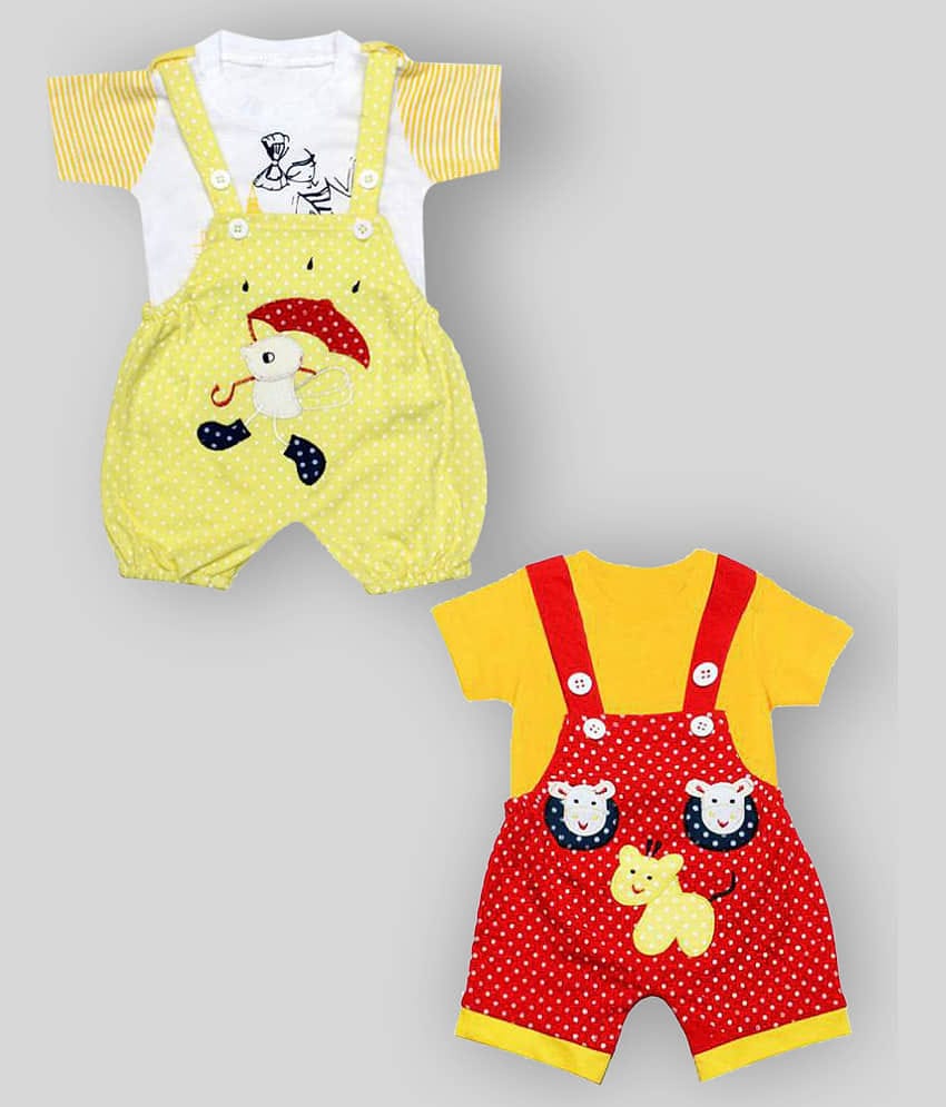 Babeezworld Pack of 2 Baby Girls Cotton Dungarees ( Multicolor )