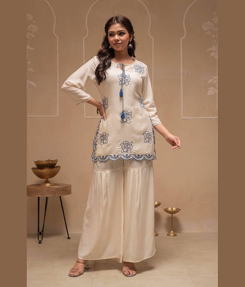 Juniper Women Tunic With Trousers Co-Ord Set ( Off White )