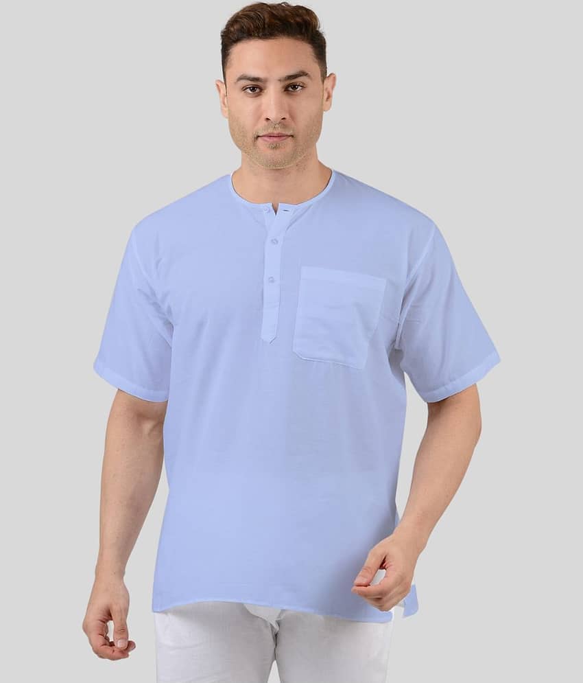 Maharaja Cotton Plain Regular Kurta For Men ( Blue )