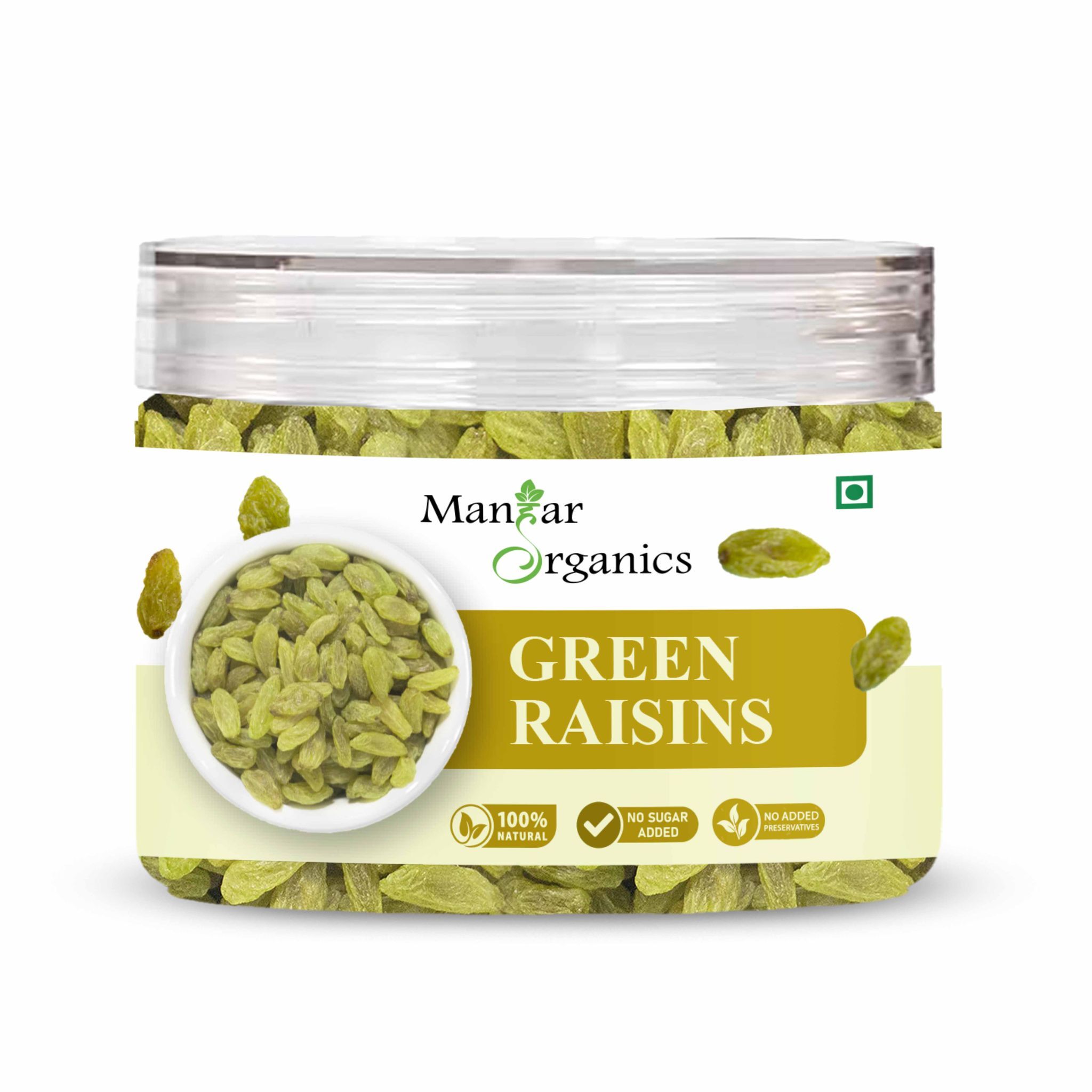 ManHar Organics Green Raisins (Kishmish) Jar 200gm | Naturally Sweet & Juicy | Rich in Iron, Antioxidants & Fiber | Healthy Snack & Cooking Ingredient