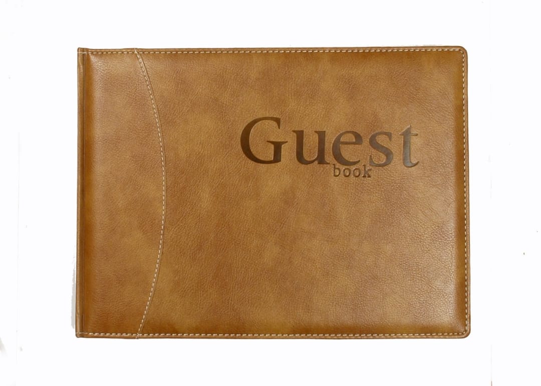 Sukeshcraft Pu Guest NoteBook White and Grey paper Print 2tone Brown