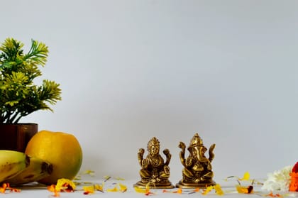 Brass Lakshmi Ganesha Statue (Color - Golden, Size - 2.5H*2*1.5B) by Snova Enterprises