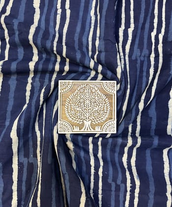 Indigo blue natural dyed hand block printed cotton fabric