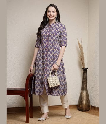 Stylum Rayon Printed Front Slit Women's Kurti - Purple ( Pack of 1 )