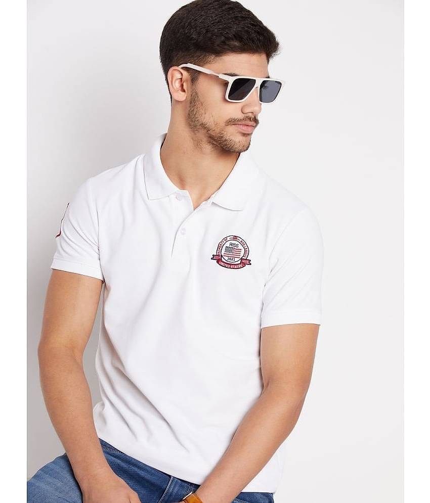 Riss Pack of 1 Polyester Regular Fit Embroidered Half Sleeves Men's Polo T Shirt ( White )