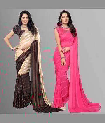 ANAND SAREES Satin Striped Saree With Unstitched Blouse Piece ( Multicolor )