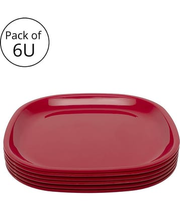 Generic - Plastic Microwave Safe Plates, (Pack of 6) Quarter Plate, Dia 8inch - Red