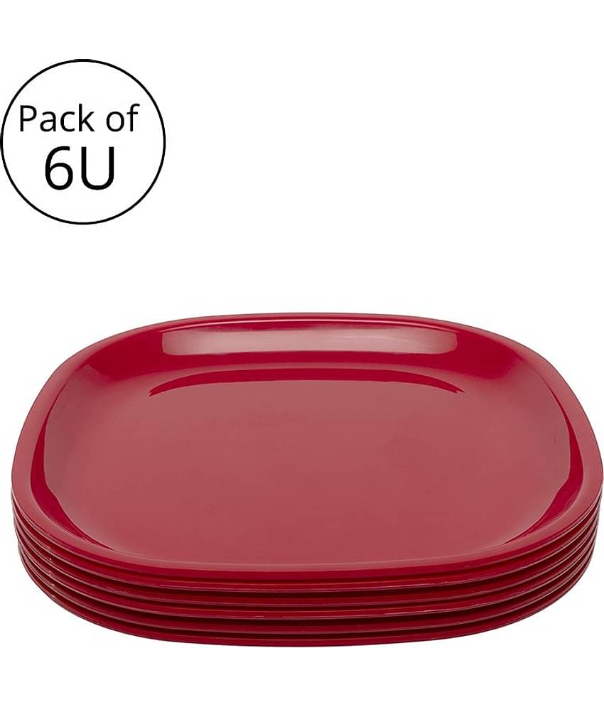 Generic - Plastic Microwave Safe Plates, (Pack of 6) Quarter Plate, Dia 8inch - Red