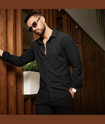 Eyebogler Polyester Regular Fit Solids Full Sleeves Men's Casual Shirt - Black ( Pack of 1 )