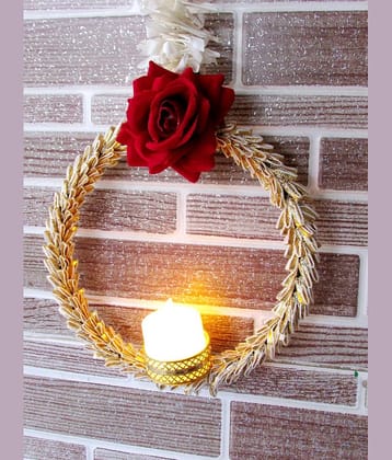 thriftkart 2PC Door Hanging White gajra String with rose and LED Candle White - Pack of 1