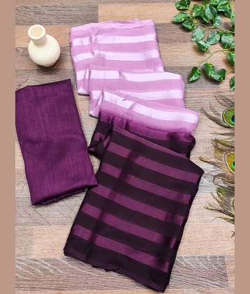 Kashvi Sarees Satin Striped Saree With Unstitched Blouse Piece ( Magenta )
