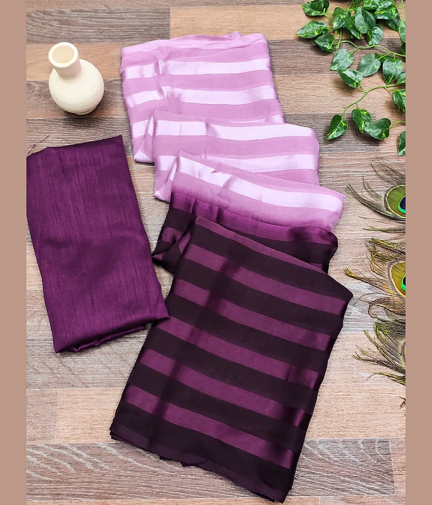 Kashvi Sarees Satin Striped Saree With Unstitched Blouse Piece ( Magenta )
