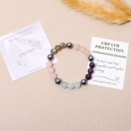 Empath & Protection + Aquamarine Healing Stretchable Gemstone Bracelet – Shield Energies & Foster Clarity-6 inch