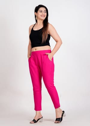 Women's Pink Cotton Trouser Pant - Regular Fit for Office, School, and Casual Wear-S / Dark Pink / 100% Cotton