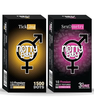 NottyBoy Multi Textured Ribbed Dotted Contour and Super 1500 Dots Condoms - 20 Units