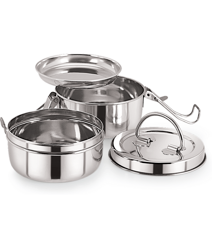 Neelam Stainless Steel Two Compartment Tiffin Box with Lid, 1500 ml, Silver