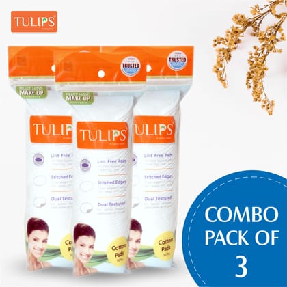 Tulips 50 Round Facial Cotton Pads in a Ziplock Bag (Pack of 3)