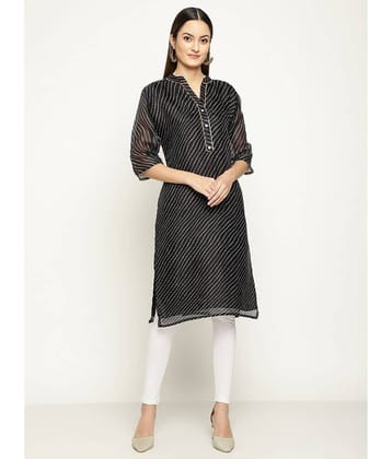 Queenley - Black Silk Women's Straight Kurti ( Pack of 1 )