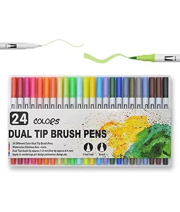Dual Tip Fine liner Brush Marker Pens for Calligraphy Drawing Sketching, Writing (Set of-24 Multicolor)