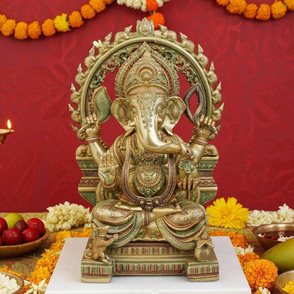 Brass Showpiece Ganesh Ji With Base God Idol Statue (BSMAS492 C)