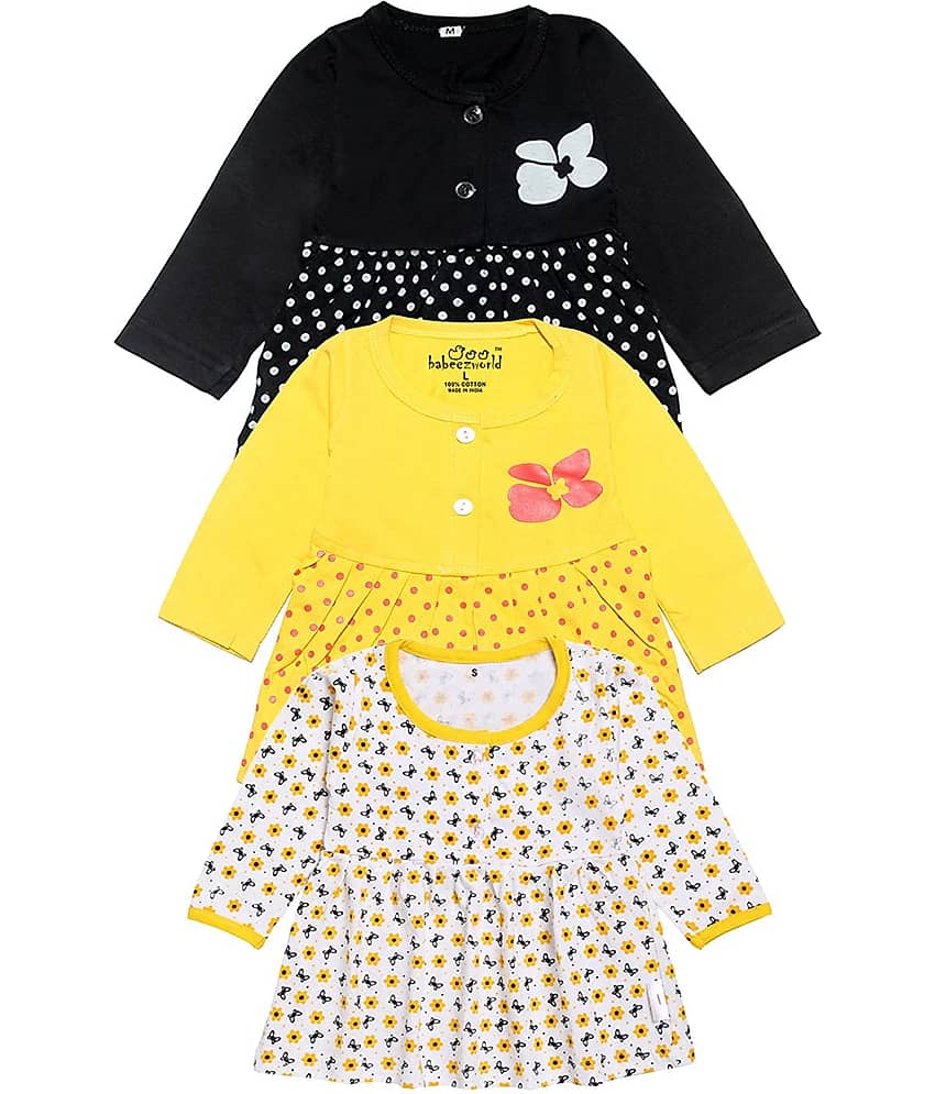 Babeezworld Pack of 3 Baby Girls 100% Cotton Frocks ( Multi )