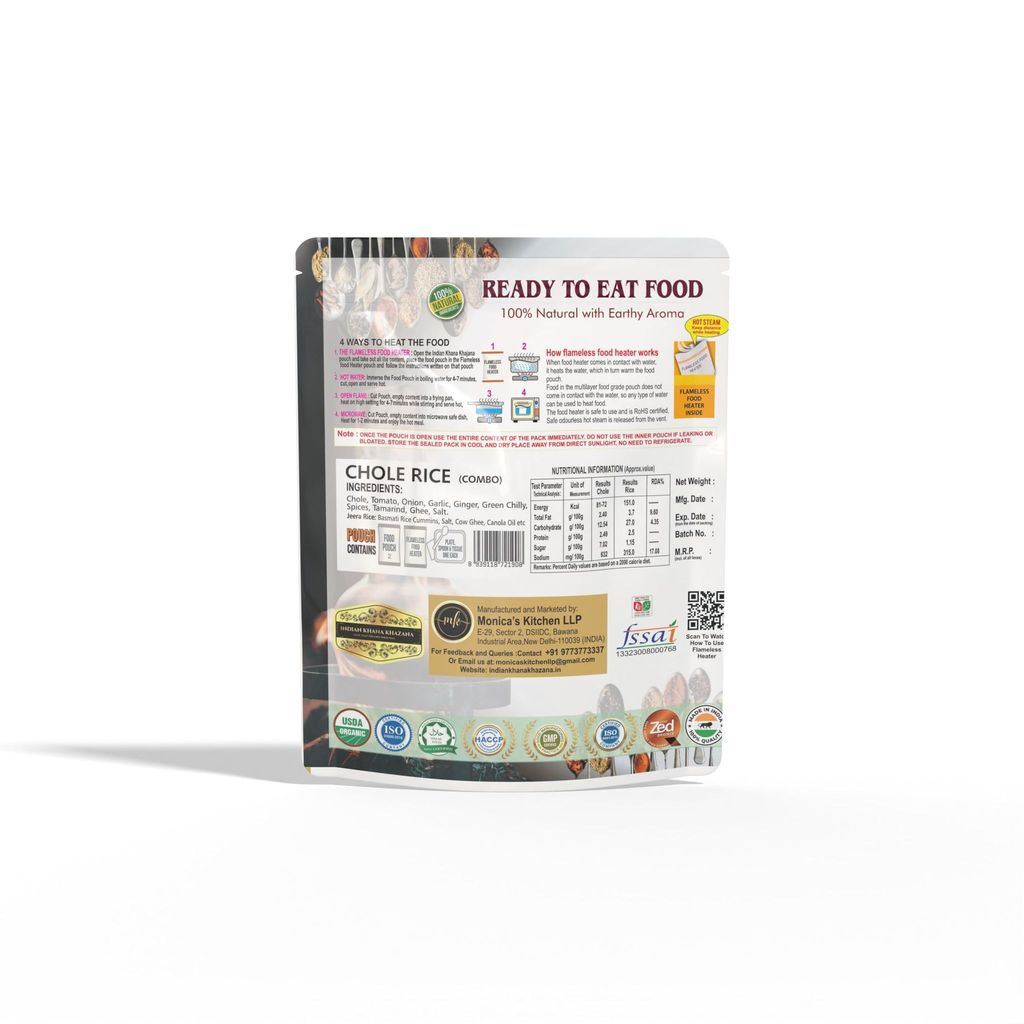 INDIAN KHANA KHAZANA Ready to eat Chole Rice COMBO, No Added Preservative and Colours | Serve Hot Anytime Anywhere with our Flameless Food Heater inside the Pack | Indian Tasty Flavour Ready to Eat Food Chole Rice