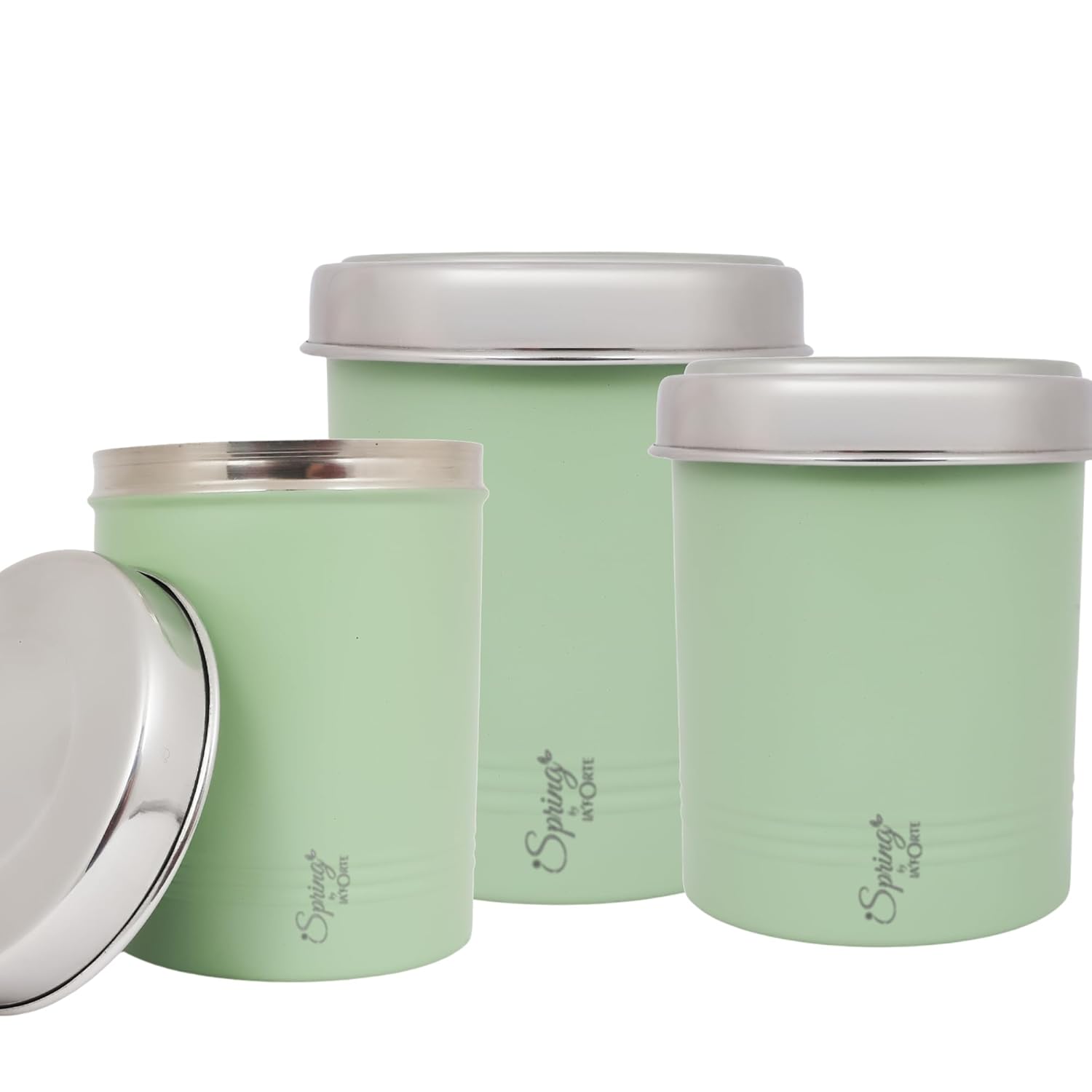 3 Piece Premium Kitchen Canister, Airtight Storage for Tea, Coffee, Spices & More 900 Ml, 500 Ml, 400 Ml (Green)