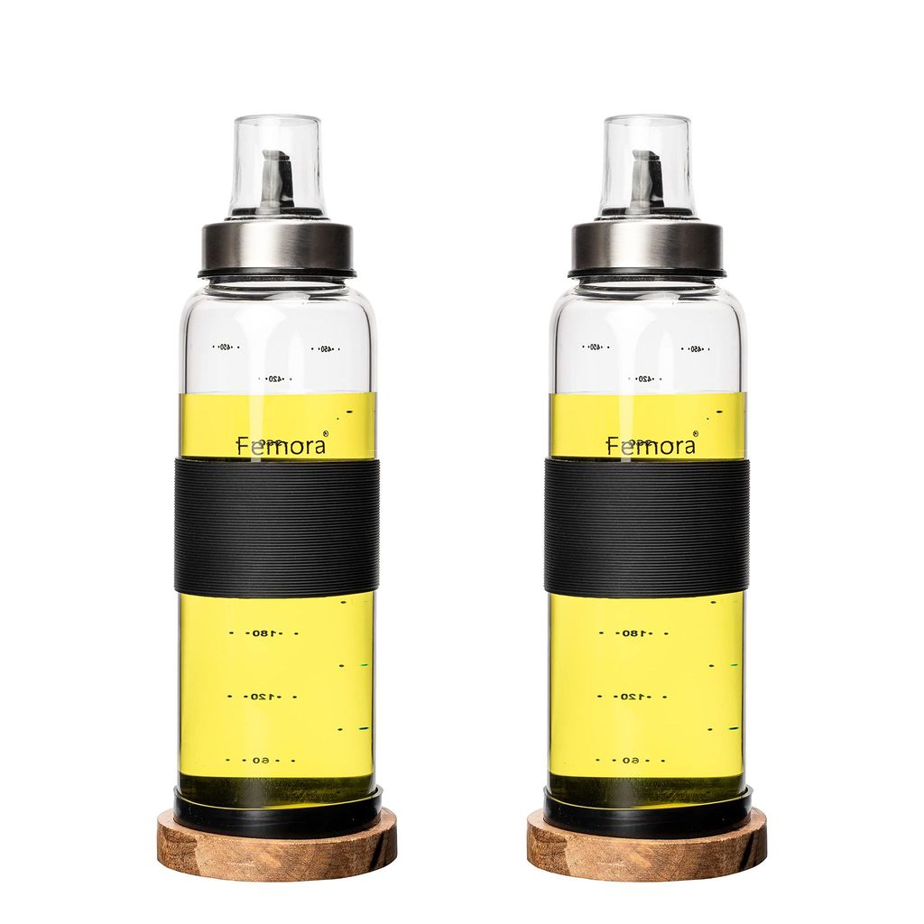 Femora Borosilicate Glass Oil Bottle, 500 ML,2pcs, in One Tray