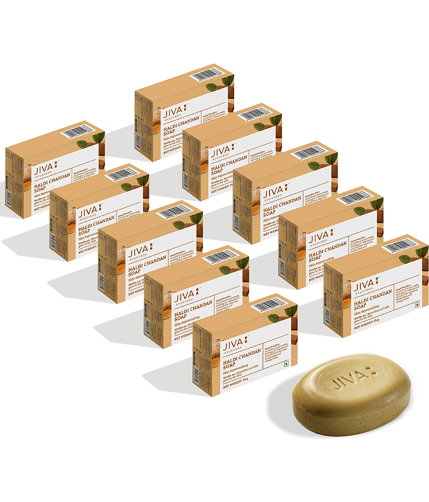 JIVA Moisturizing Haldi Chandan Soap 75g Bathing Bar for All Skin Type ( Pack of 10 )